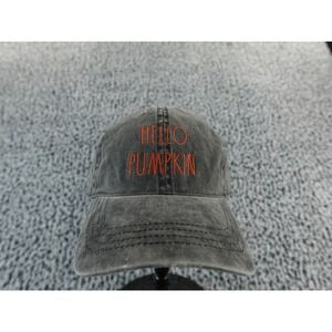 Rae Dunn Embroidered Baseball Cap Hello Pumpkin Charcoal Washed Cotton Adjustabl